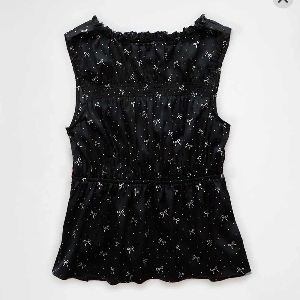 American Eagle Tie-Front Printed Top — Size XL 🎀 White Bow and Polka Dot Print - Picture 2 of 8